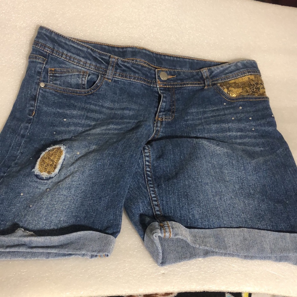 Total girl golden sequins jeans short-size-16 1/2 plus